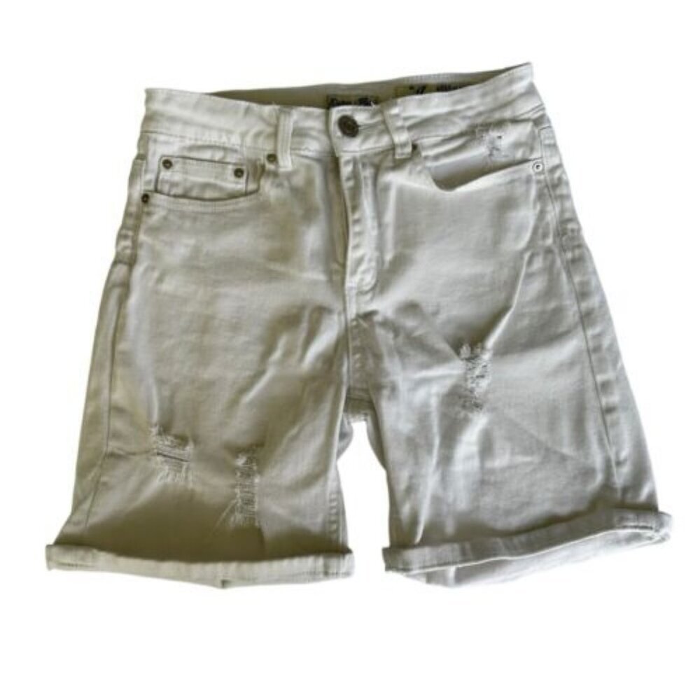Indigo Rein Denim Shorts Womens 7 White Distressed‎ Ripped Cotton Stretch Cuffed